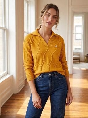 Talbots Golden Yellow Cable-Knit V-Neck Sweater